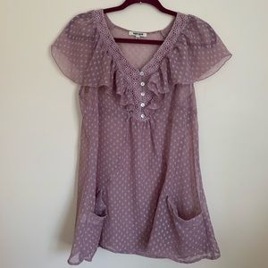 Daniel Rainn Purple Swiss Dot Babydoll Top